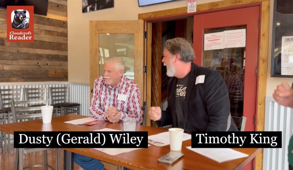 Mayoral candidates Tim King and Dusty Wiley debate at the Lodge Pavilion.
